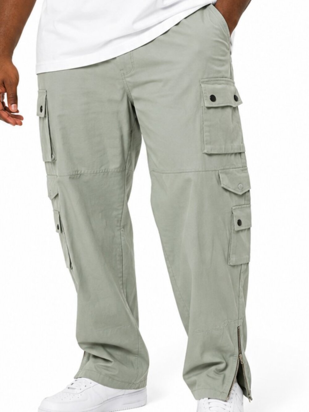 BoohooMAN Plus Relaxed Fit Twill Cargo Pants Sage Green 2XL